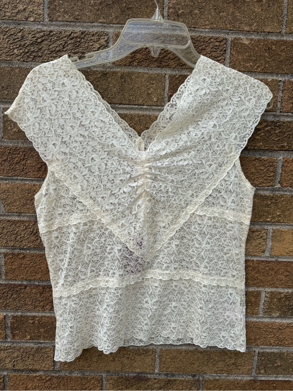 Nine West Cream Lace Tank with Sheer Detail